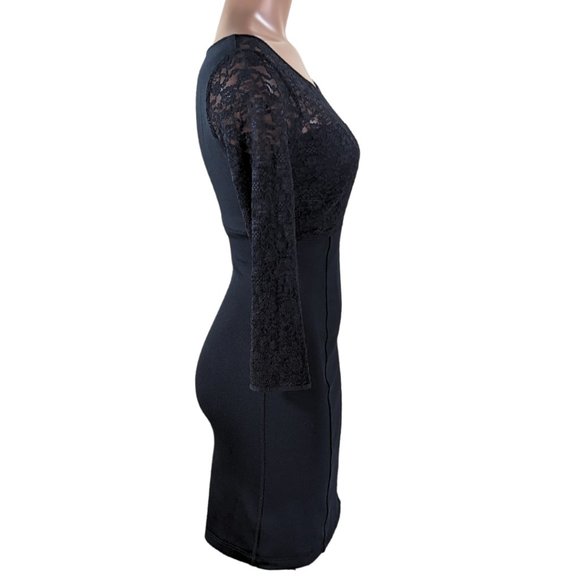 XS Lace LBD bodycon long sleeve black dress - Picture 5 of 8